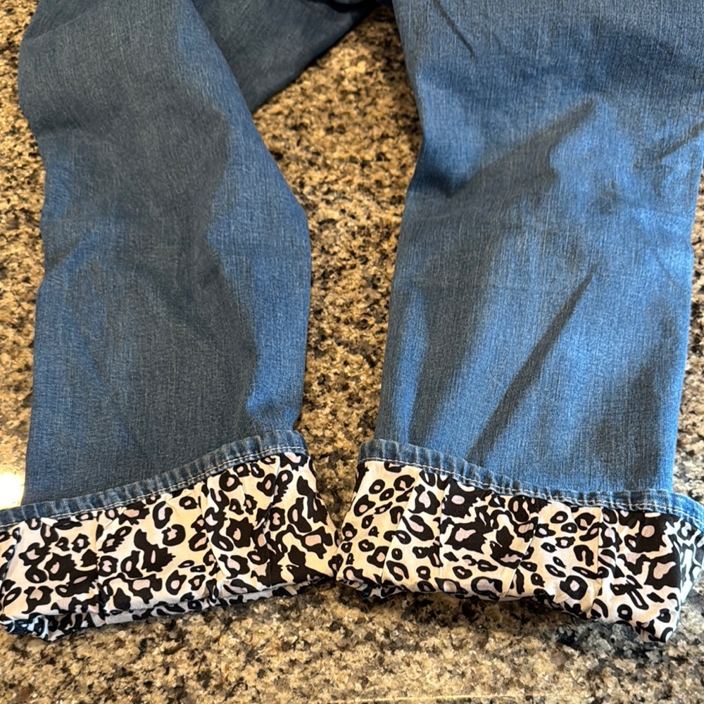 Leopard Cuff Distressed Blue Jeans - Picture 8 of 8